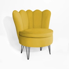 Poltrona Dália Pés Hairpin Legs Preto Veludo Amarelo
