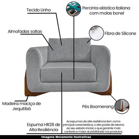 Poltrona Decorativa Pés em Madeira Buzz Linho Cinza G63 - Gran Belo