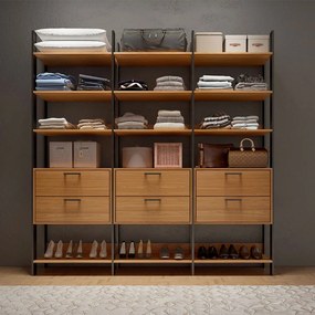 Guarda Roupa Closet Modulado 03 Gaveteiros Freijó com Preto Fosco Industrial - D'Rossi