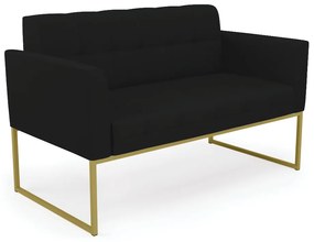 Sofá Namoradeira Elisa Linho Preto A79 Base Metálica Industrial Dourado - D'Rossi