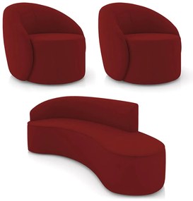 Sofá 4 Lugares Orgânico 220cm Morgan e 2 Poltronas Lua Veludo Marsala D03 - D'Rossi