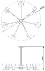Pendente Sakai Ø92,5X55Cm 5Xg9 Vidro Disco Asteroide / Haste Fixa | Us... (PT / CB-PV - Preto Texturizado / Cobre Brilho Polido Verniz, FOSCO)