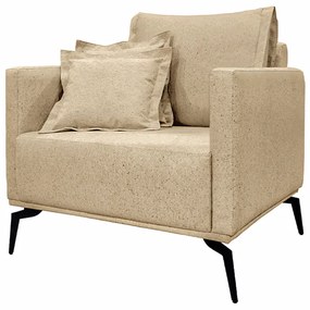 Poltrona Decorativa Pés em Aço Stagno Linho Bege G63 - Gran Belo