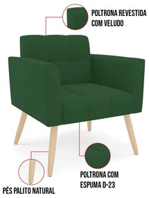 Kit 1 Sofá Namoradeira e 1 Poltrona Elisa Veludo Pés Palito Natural D03 - D'Rossi - Verde