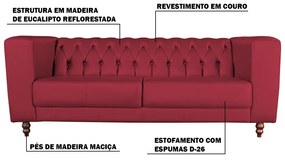 Sofá 3 Lugares Ravena 220cm Couro Vermelho G58 - Gran Belo