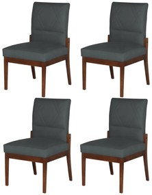Conjunto 4 Cadeiras De Jantar Aurora Base Madeira Maciça Estofada Suede Cinza Grafite