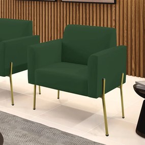 Poltrona Sala Decorativa Pé de Ferro Dourado Marisa Veludo D03 - D'Rossi - Verde