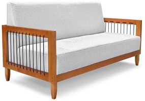 Sofá Namoradeira 2 Lugares Sala de Estar Pés Madeira Maciça Corda Náutica Preta 160cm Manila Linho Cinza Rústico G63 - Gran Belo