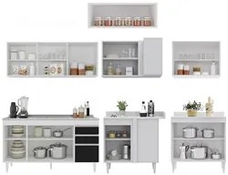 Armário de Cozinha Modulado de Canto 7 Peças CP24 com Pia Inox Branco/