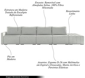 Sofá Ilha Modulado Milos 392cm Puff Lateral Linho Cinza G33 - Gran Belo