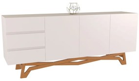 Buffet Balcão Sala de Jantar 200cm Tampo de Vidro Aaron Off White/Champagne G60 - Gran Belo