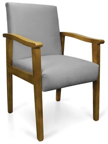 Poltrona Eloisa Suede Cinza Base de Madeira Castanho