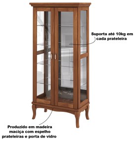 Cristaleira Decorativa com Nicho Sala de Estar Bragi 2 Portas Madeira Maciça Imbuia G42 - Gran Belo