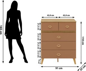 Cômoda Quarto 91cm com 5 Gavetas Isadora Nature/Camarim V01 - D'Rossi