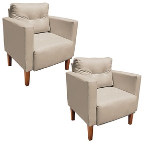 Kit 2 Poltronas Livia Corino Pés Chanfrado Castanho D01 - D'Rossi - Bege