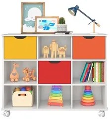 Nicho Organizador 3 Gavetas com Rodízios Branco/Colorido - Qmovi