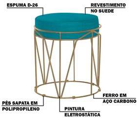 Puff Decorativo Sala de Estar Base Gold Chloe Suede Azul Claro G41 - Gran Belo
