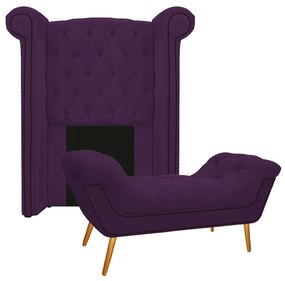 Kit Cabeceira e Calçadeira Veneza 100 cm Solteiro Suede Roxo - ADJ Decor