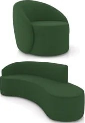 Sofá 4 Lugares 220cm Wendi e Poltrona Steve Suede Verde I01  - Mpozena