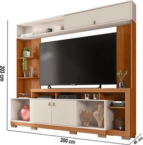 Estante TV 65 Pol 200cm Sala de Estar Olevi C01 - D'Rossi - Freijó/Off White