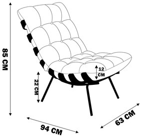 Poltrona Decorativa Sala de Estar Costela Base Preta Couro Preto G34 - Gran Belo