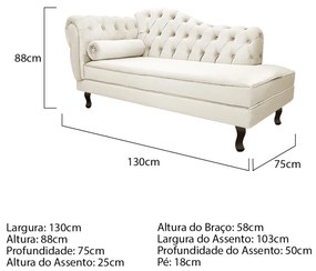 Kit Diva Recamier Diana 130cm Lado Direito e 02 Poltronas Classic Corano - ADJ Decor