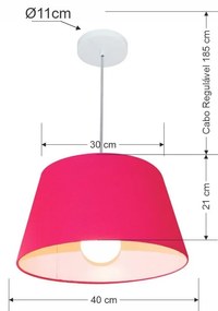 Lustre Pendente Cone Md-4039 Cúpula em Tecido 21/40x30cm Rosa Pink - Bivolt
