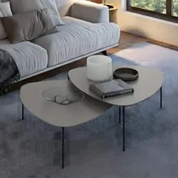 Mesa de Centro Para Sala Pés Metálicos Kit 2 Blen Grigio/Preto I06 - M