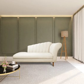 Divã Recife Veludo Bege 165 cm Pés Chanfrado Castanho - D'Rossi