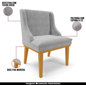 Poltrona Decorativa Base Fixa de Madeira Firenze Suede Cinza/Castanho G19 - Gran Belo