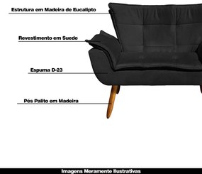 Poltrona Namoradeira Pés Palito Charger Suede Preto G19 - Gran Belo