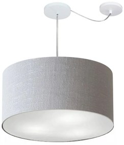 Lustre Pendente Cilíndrico Com Desvio Md-4253 Cúpula em Tecido 55x30cm Rustico Cinza - Bivolt