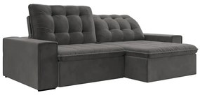 Sofá Retrátil Gabi Sala de Estar 234cm Suede Grafite G52 - Gran Belo