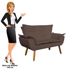 Kit 2 Poltronas Namoradeiras Pés Palito 2 Lugares Opla Suede Marrom -
