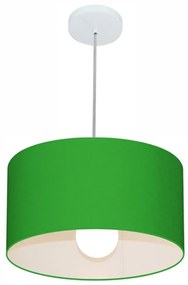 Lustre Pendente Cilíndrico Md-4031 Cúpula em Tecido 40x21cm Verde Folha - Bivolt