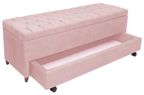 Calçadeira Baú com Sapateira Solteiro 90cm Paris Capitonê Suede Rosa - Sheep Estofados - Rosa