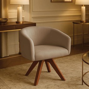 Poltrona Sala Base Giratória Madeira Arielle Suede Marrom Rato D03 - D'Rossi