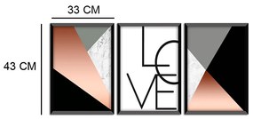 Kit 03 Quadros Decorativos Rose Gold "Love" 43x33 Cm Cada - D'Rossi