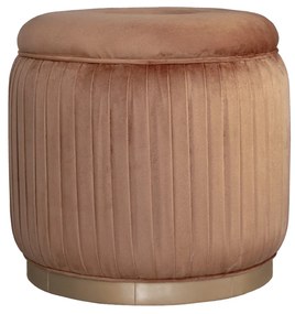 Puff Redondo Drapeado Estofado Nuni - Dourado Soleil - Tecido Veludo Terracota Kleiner