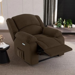Poltrona do Papai Reclinável Sala de Cinema Madrid Elétrica Touch Massagem USB Veludo Marrom G23