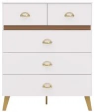 Cômoda Para Quarto 91cm 5 Gavetas Ibiza Flex Branco/Camarim - Vila Ric