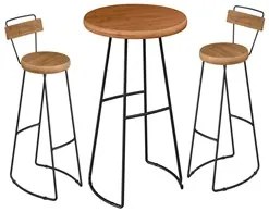 Conjunto Mesa Bistrô Alta e 2 Banquetas com Encosto Estilo Industrial