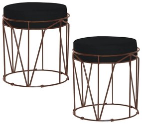 Kit 2 Puffs Decorativo Sala de Estar Base Bronze Chloe Veludo Preto G41 - Gran Belo