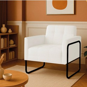 Poltrona Sala Industrial Alta Tubo Preto Elisa Bouclê D03 - D'Rossi - Off White