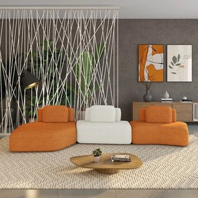 Sofá 3 Lugares Orgânico com Chaise e 2 Módulos Berlim Bouclê Cr K01 - D'Rossi - Caramelo/Off White