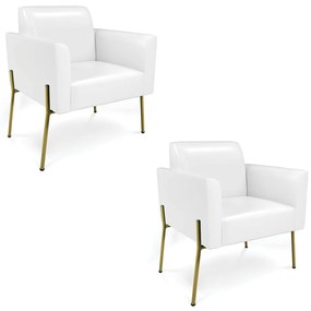 Poltrona Pé de Ferro Dourado Kit 2 para Sala Marisa Corano D03 - D'Rossi - Branco