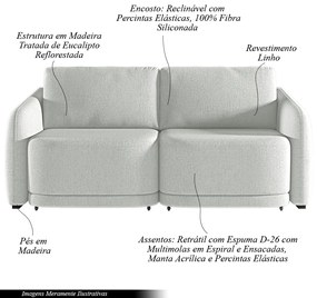 Sofá Cama Modulado Retrátil e Reclinável Decorativo Varsóvia 216cm Linho Cinza G33 - Gran Belo