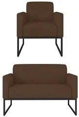 Kit Namoradeira e 1 Poltrona Decorativa Base Industrial Preta Maressa