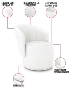 Sofá Namoradeira e 2 Poltronas Orgânica para Sala Malu Sintético M11 - D'Rossi - Branco