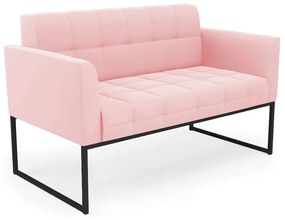 Sofá Namoradeira Elisa Suede Base Metálica Industrial Preto - D'Rossi - Rosa Bebê
